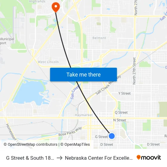 G Street & South 18th Street, NE to Nebraska Center For Excellence In Electronics map