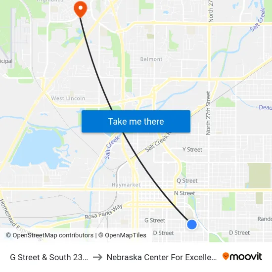G Street & South 23rd Street, SW to Nebraska Center For Excellence In Electronics map