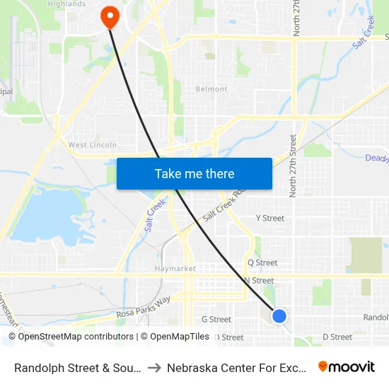 Randolph Street & South 25th Street, SW to Nebraska Center For Excellence In Electronics map
