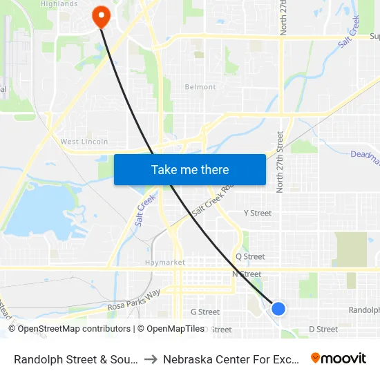 Randolph Street & South 27th Street, SW to Nebraska Center For Excellence In Electronics map
