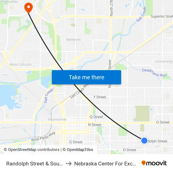 Randolph Street & South 40th Street, SW to Nebraska Center For Excellence In Electronics map