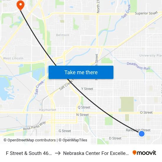 F Street & South 46th Street, SW to Nebraska Center For Excellence In Electronics map