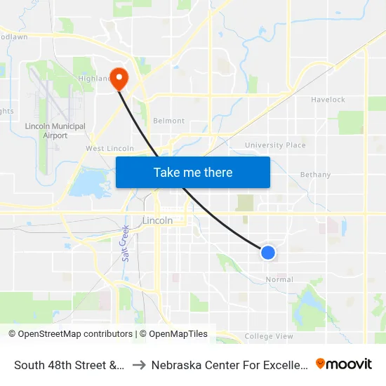 South 48th Street & A Street, NW to Nebraska Center For Excellence In Electronics map