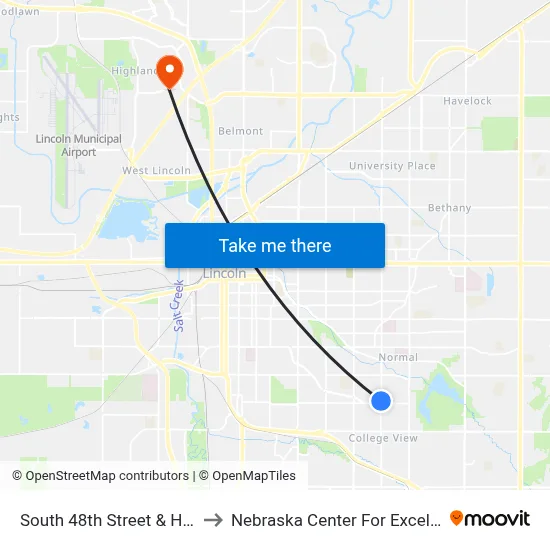South 48th Street & Hillside Street, SW to Nebraska Center For Excellence In Electronics map