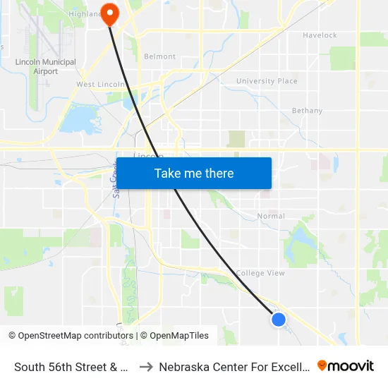 South 56th Street & Waltz Place, SW to Nebraska Center For Excellence In Electronics map
