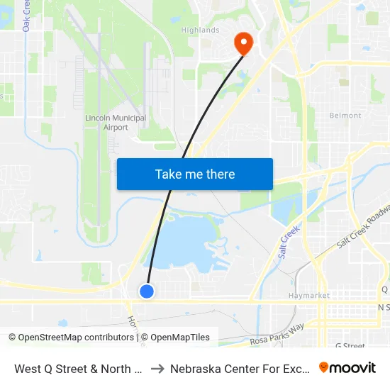 West Q Street & North Coddington Avenue to Nebraska Center For Excellence In Electronics map