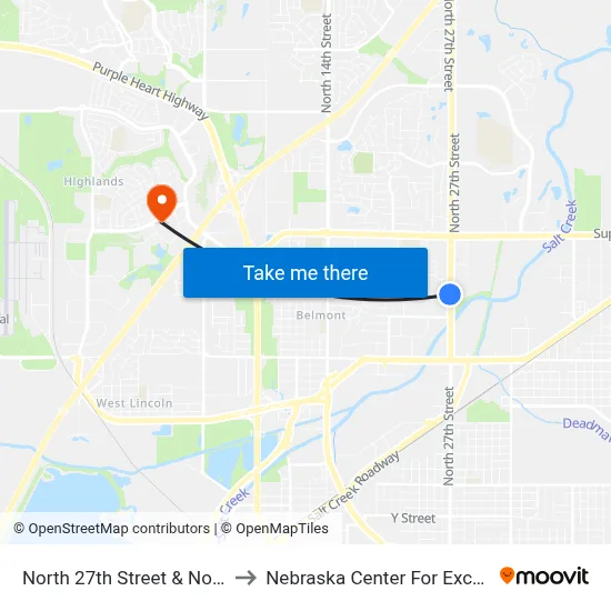 North 27th Street & North 26th Street, NW to Nebraska Center For Excellence In Electronics map