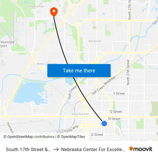South 17th Street & L Street, NE to Nebraska Center For Excellence In Electronics map