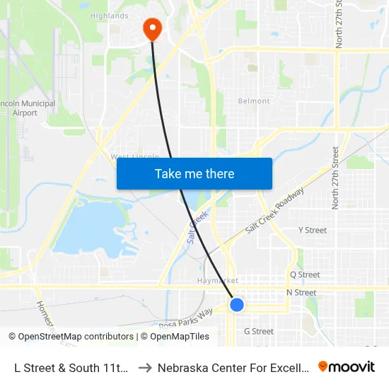 L Street & South 11th Street, Stop 1 to Nebraska Center For Excellence In Electronics map
