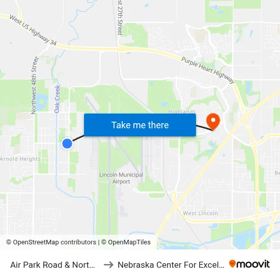 Air Park Road & Northwest 39th Street to Nebraska Center For Excellence In Electronics map