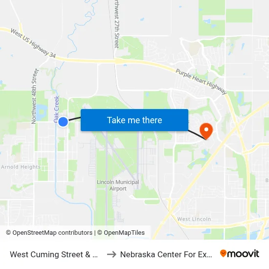 West Cuming Street & Northwest 40th Street to Nebraska Center For Excellence In Electronics map