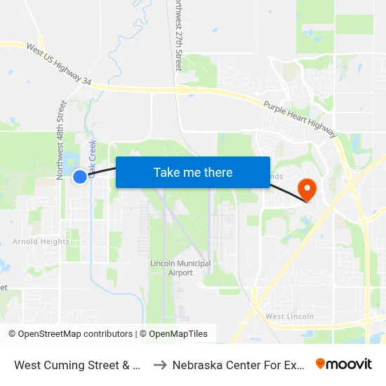 West Cuming Street & Northwest 44th Street to Nebraska Center For Excellence In Electronics map