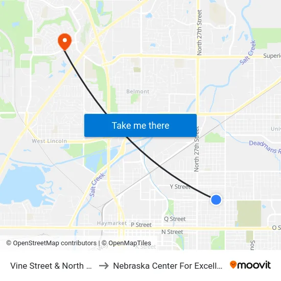 Vine Street & North 31st Street, NE to Nebraska Center For Excellence In Electronics map