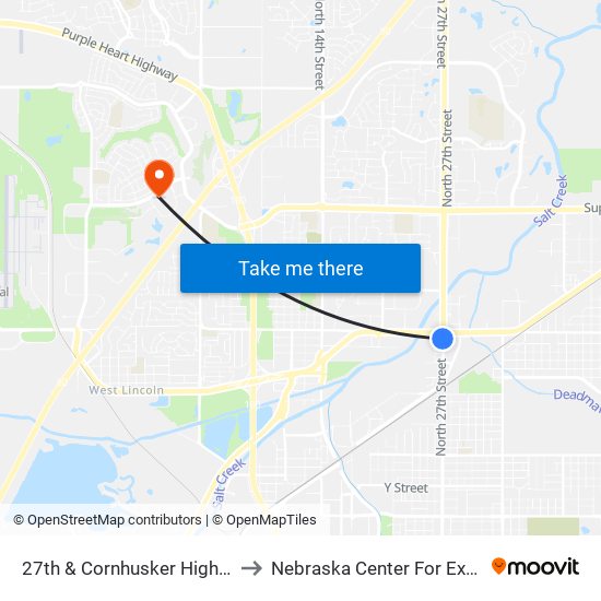 27th & Cornhusker Highway (Southwest Side) to Nebraska Center For Excellence In Electronics map