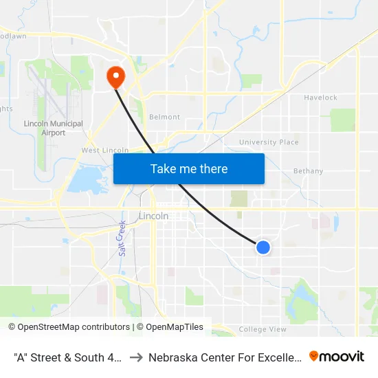 "A" Street & South 48th Street, Se to Nebraska Center For Excellence In Electronics map
