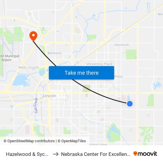 Hazelwood & Sycamore Drive to Nebraska Center For Excellence In Electronics map
