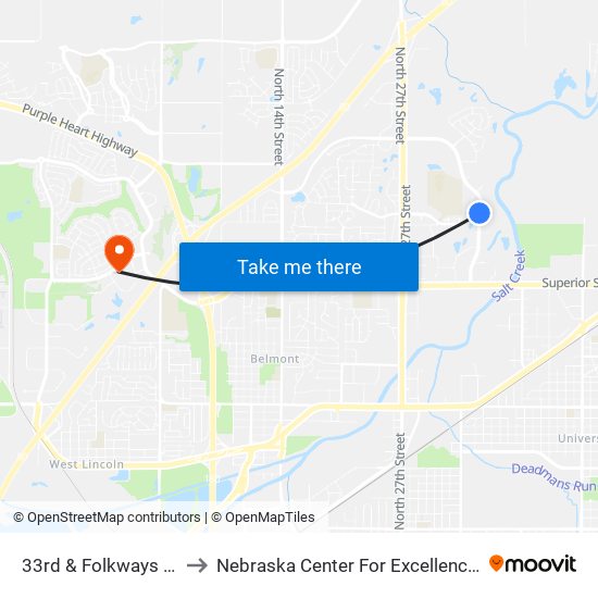 33rd & Folkways Boulevard to Nebraska Center For Excellence In Electronics map