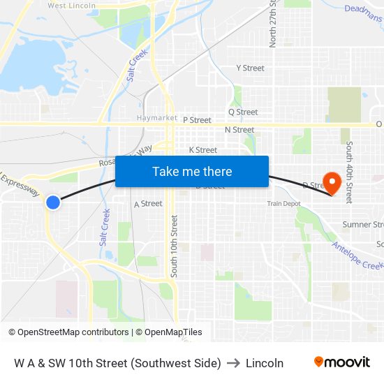 W A & SW 10th Street (Southwest Side) to Lincoln map