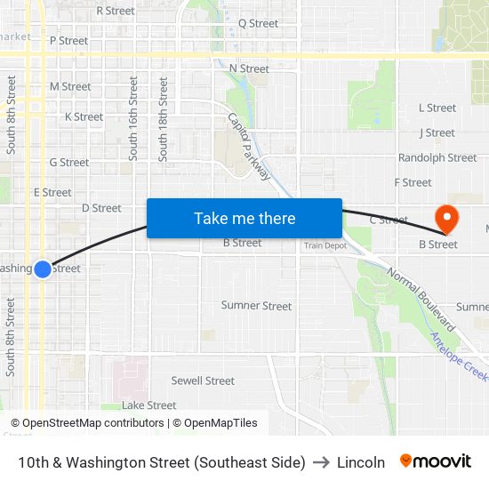 10th & Washington Street (Southeast Side) to Lincoln map