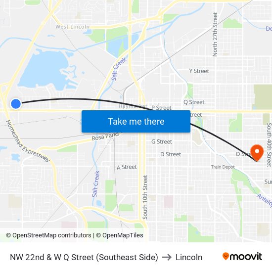 NW 22nd & W Q Street (Southeast Side) to Lincoln map