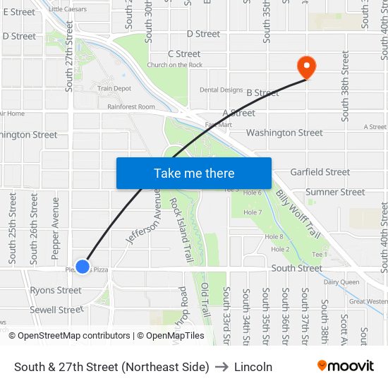 South & 27th Street (Northeast Side) to Lincoln map