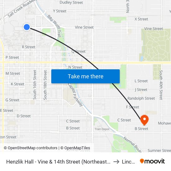 Henzlik Hall - Vine & 14th Street (Northeast Side) to Lincoln map