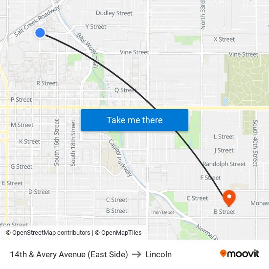 14th & Avery Avenue (East Side) to Lincoln map