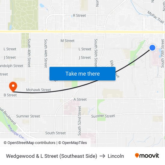 Wedgewood & L Street (Southeast Side) to Lincoln map