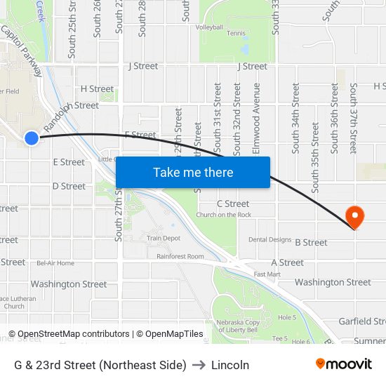 G & 23rd Street (Northeast Side) to Lincoln map