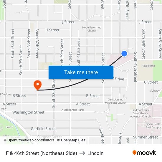 F & 46th Street (Northeast Side) to Lincoln map