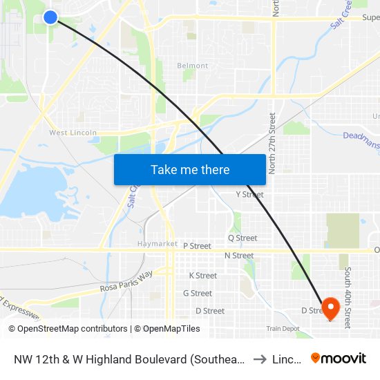 NW 12th & W Highland Boulevard (Southeast Side) to Lincoln map