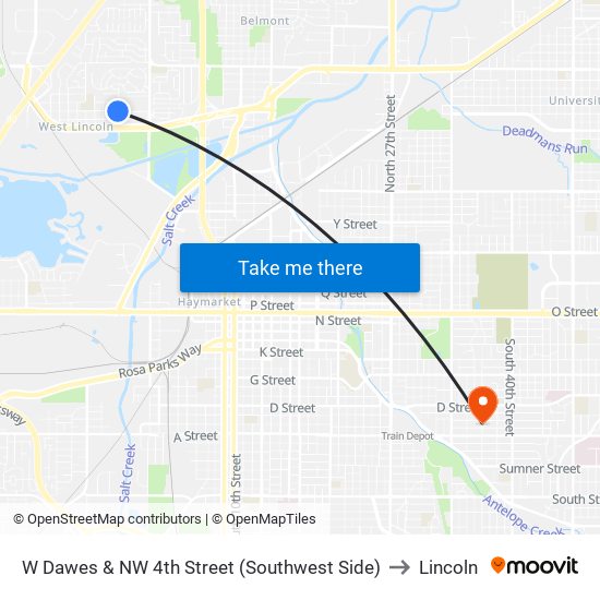 W Dawes & NW 4th Street (Southwest Side) to Lincoln map