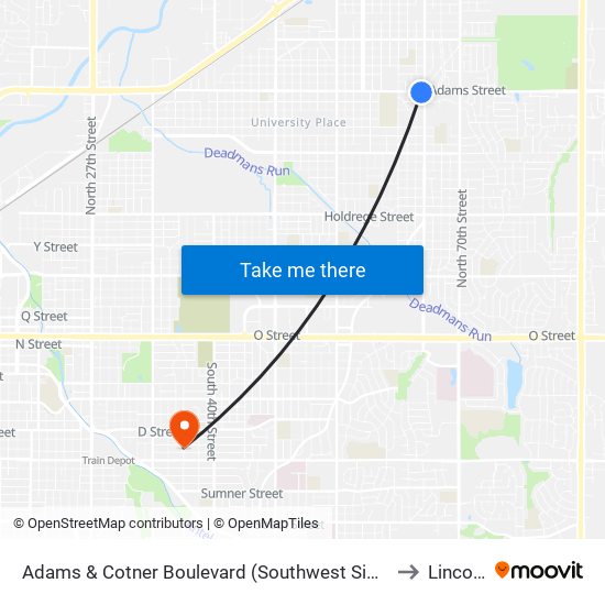 Adams & Cotner Boulevard (Southwest Side) to Lincoln map