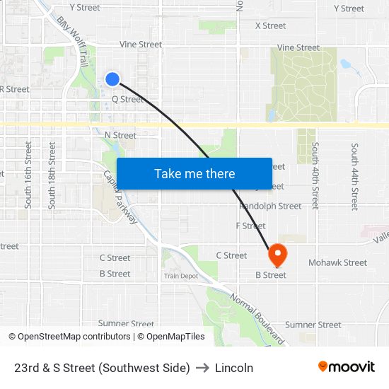 23rd & S Street (Southwest Side) to Lincoln map