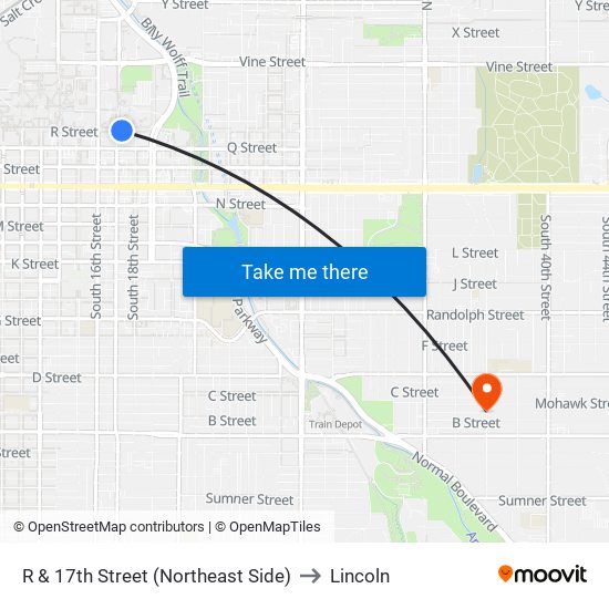 R & 17th Street (Northeast Side) to Lincoln map