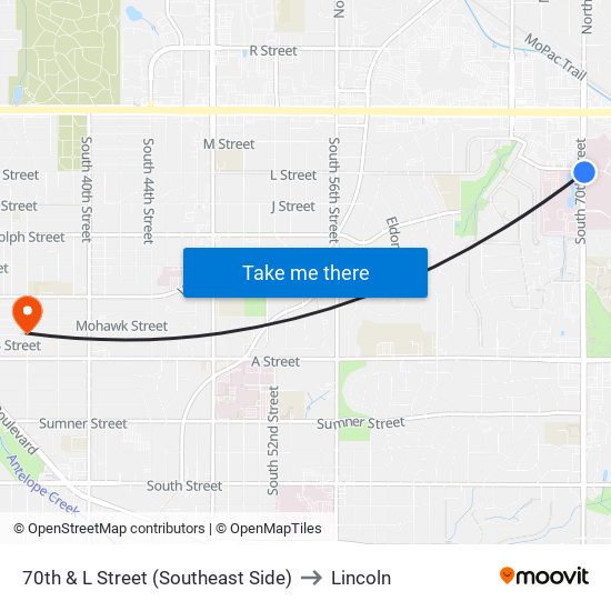 70th & L Street (Southeast Side) to Lincoln map