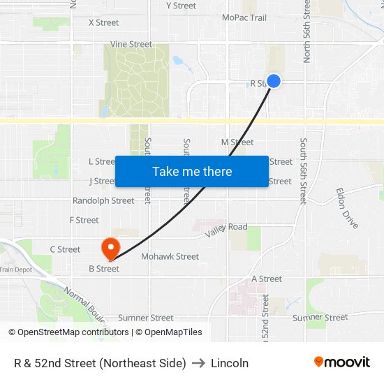 R & 52nd Street (Northeast Side) to Lincoln map