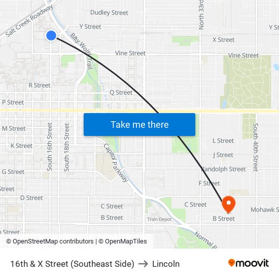 16th & X Street (Southeast Side) to Lincoln map