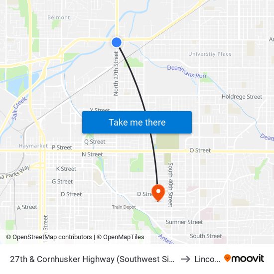 27th & Cornhusker Highway (Southwest Side) to Lincoln map