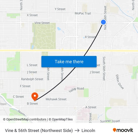 Vine & 56th Street (Northwest Side) to Lincoln map