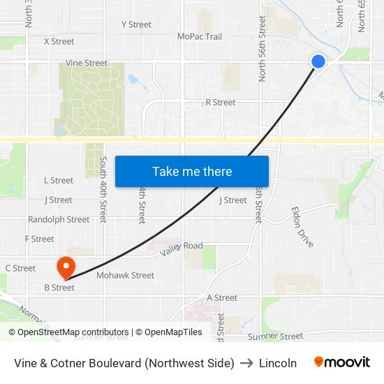 Vine & Cotner Boulevard (Northwest Side) to Lincoln map