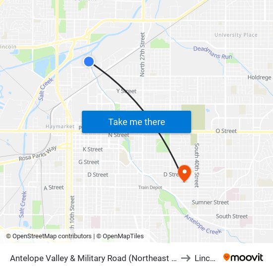 Antelope Valley & Military Road (Northeast Side) to Lincoln map