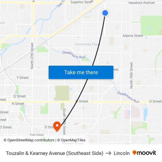 Touzalin & Kearney Avenue (Southeast Side) to Lincoln map