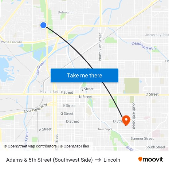 Adams & 5th Street (Southwest Side) to Lincoln map