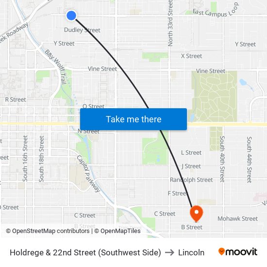 Holdrege & 22nd Street (Southwest Side) to Lincoln map