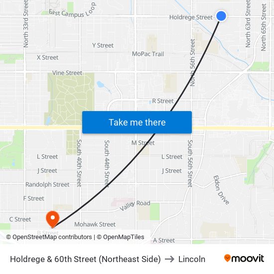 Holdrege & 60th Street (Northeast Side) to Lincoln map