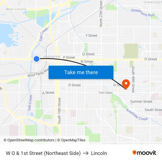 W O & 1st Street (Northeast Side) to Lincoln map