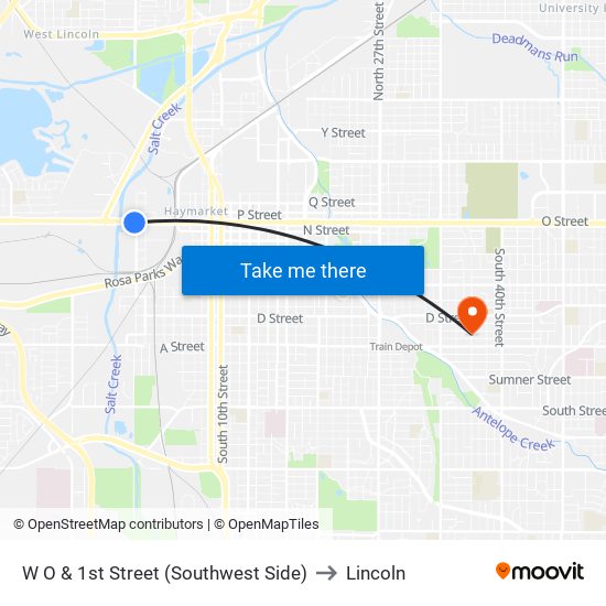 W O & 1st Street (Southwest Side) to Lincoln map