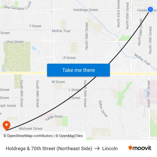 Holdrege & 70th Street (Northeast Side) to Lincoln map