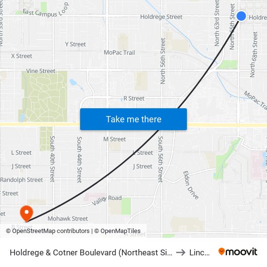 Holdrege & Cotner Boulevard (Northeast Side) to Lincoln map